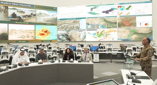 21-11-2023, Islamabad: Chairman NDMA Lt General Inam Haider Malik briefed UAE Ambassador to Pakistan H. E. Hamad Obaid Ibrahim Salem AlZaabi about functioning of NEOC during his visit to NDMA HQs